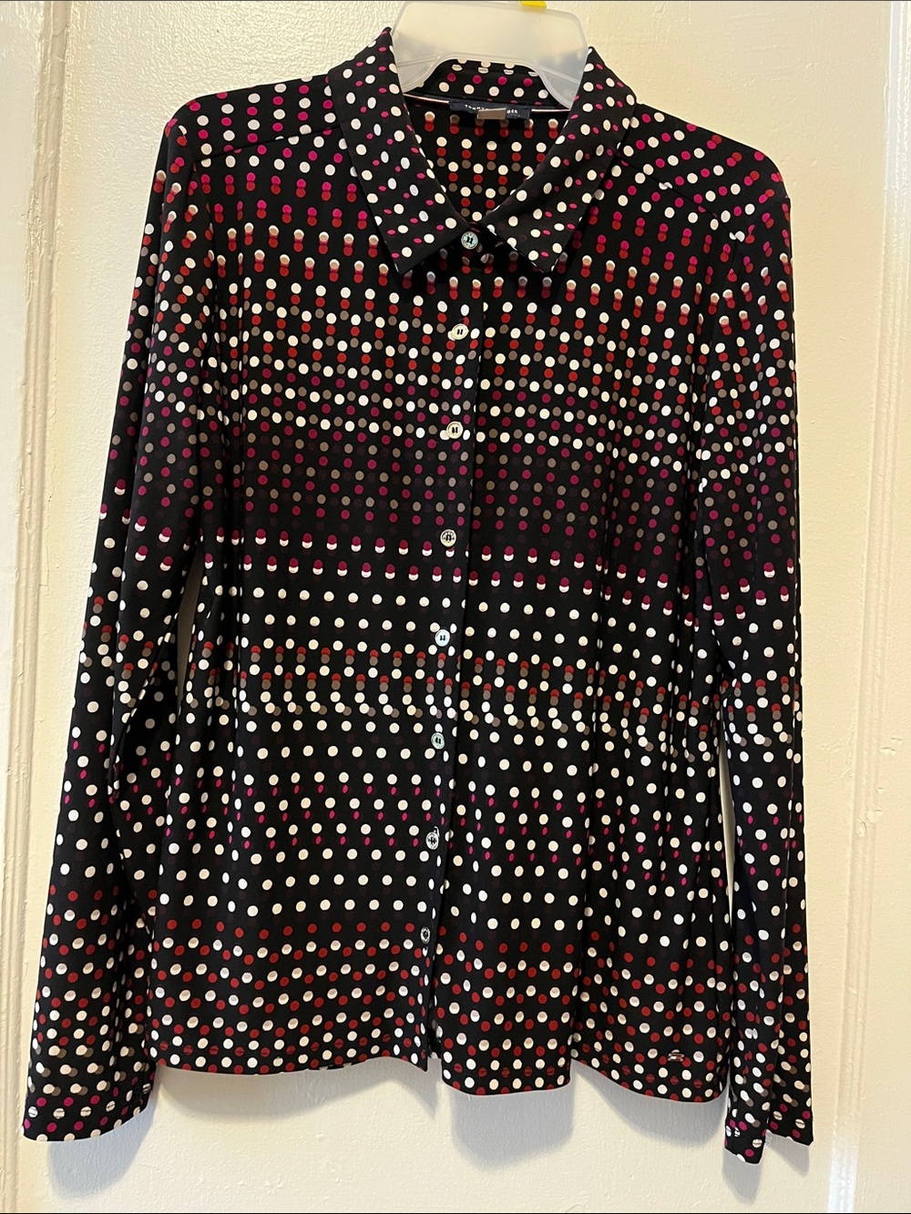 Black Polka Dot Long-Sleeve Button-Front blouse